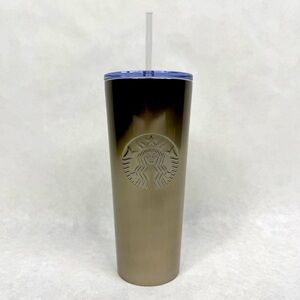 STARBUCKS Silver Stainless Steel Cold Cup with Lid & Straw - 24 oz